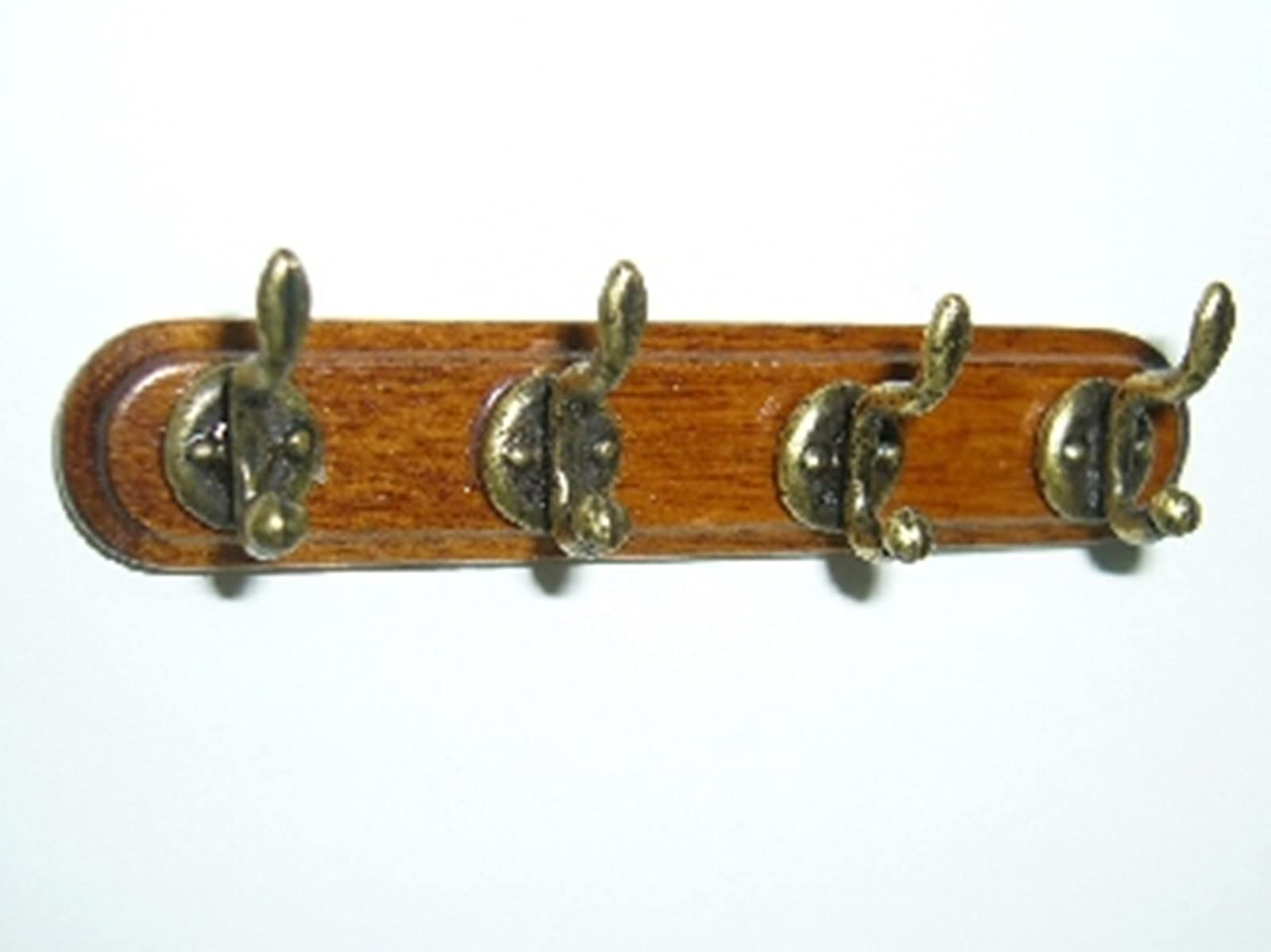 Dolls House Miniature 1/12th Scale Wooden Bar with 4 Coat Hooks
