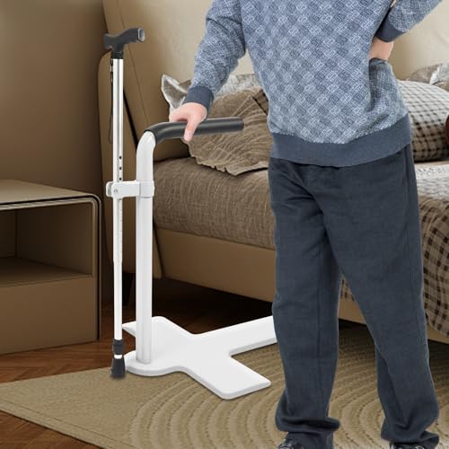 PIAOCAIYIN Couch Stand Assist, Carbon Steel Sofa Stand Assist Up to 330.69 Lbs, Chair Couch Lift Assist for Elderly/Knee Replacement/Handicapped, with Crutch Adjustable Height White
