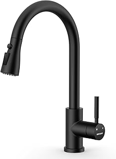 WEWE Grifos de cocina con rociador extraíble, mango único de acero inoxidable, 1 agujero para cocina familiar, comercial, cámper, lavandería, barra de caravana, color negro mate