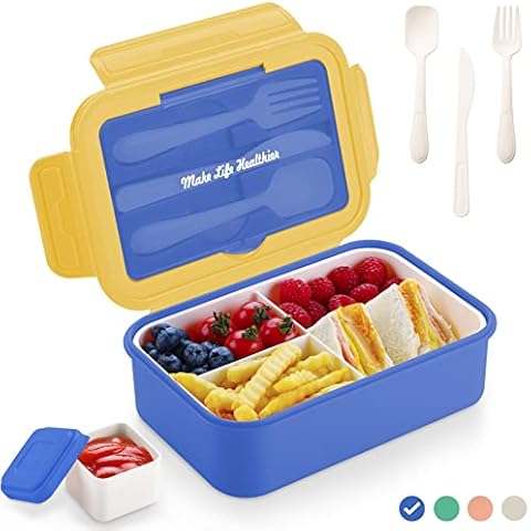LUZOON Lunch Box, Fiambrera Bento con 3 Compartimentos y Cubiertos Cover