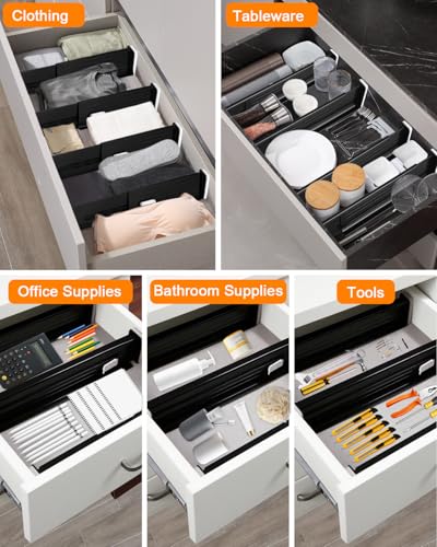 Cexovo Schubladen Organizer,27-45 cm Verstellbare Schubladenteiler Erweiterbare Schubladen Trenner Schubladen Organizer für Küche Büro Kommode kleiderschrank organizer (4 Stück,Schwarz)