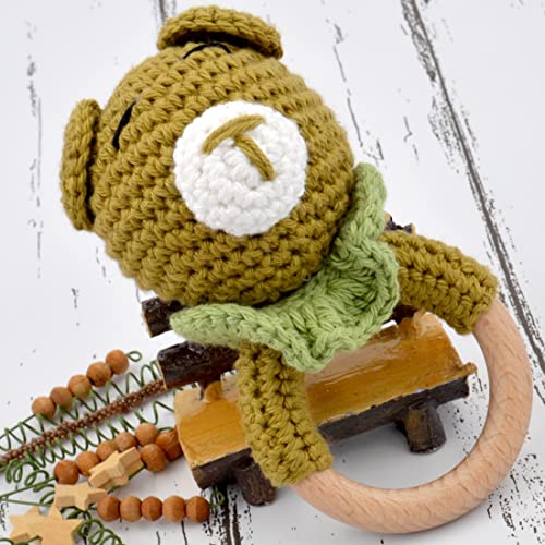 Image of Love Crochet Art Animal Shape Crochet Rattle Cum Soft Toy for Infant, Kids & Babies, Early Age Gift Toys (Bear - Green)