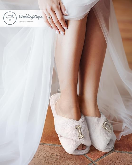 Bride Slippers I Do Slippers for Wedding Day, Comfy and Stylish Bridal Footwear Fuzzy Soft House Slippers for Bachelorette Party4