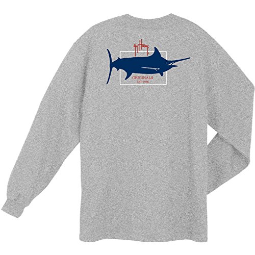 Guy Harvey Men's Logo Long Sleeve T-Shirt (Athletic Heather, Large)