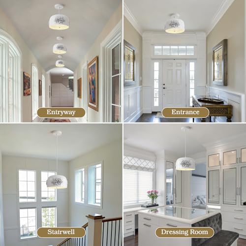 French Milk White Silver Floral Pendant light 10.2" vintage 3-Light Fixture by MXGQHTUY - Used condition - Image 9