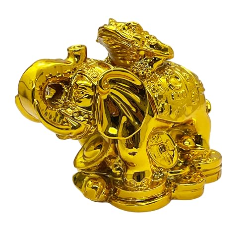 Image of Exclusive Fengshui Polyresin Elephant with Trunk Up with Ingots & Coins for Wealth, Good Luck & Fortune. (ES-3548)