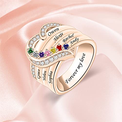 Personalized Heart Rings For Women Custom Engraved Names Rings With 7 Birthstones Sterling Silver Family Rings For Mother Christmas Mother's Day Gift For Mom Grandma Granny #TOP4