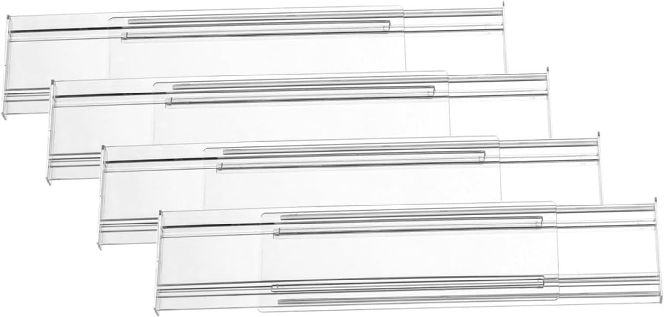 4/8 Pack Clear Drawer Dividers Expandable Organizers Transparent Kitchen Separators Clothing Office Storage(Clear-4 PCS)