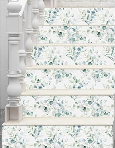Image of ELTON Waterproof Peel and Stick Floral Wallpaper, Self-Adhesive Vinyl Wall Covering for Bedroom, Living Room Bathroom Cabinet, Countertop (45 x 600 cms, Green Eucalyptus Leaf Pattern)