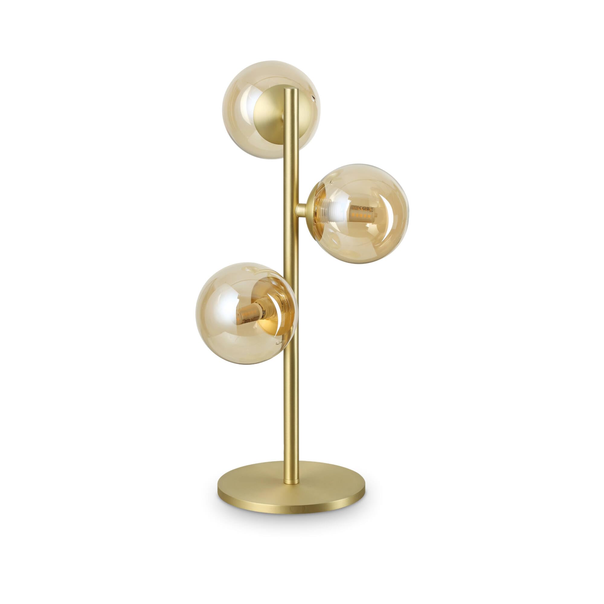 Lampe de table globe Ideal Lux PERLAGE en laiton à 3 lumières