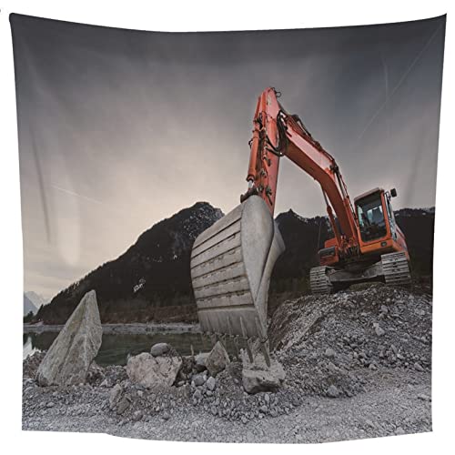 Tapiz de pared de excavadoras Isdreem: decoración gigante de tela gris de 200x150 cm 3