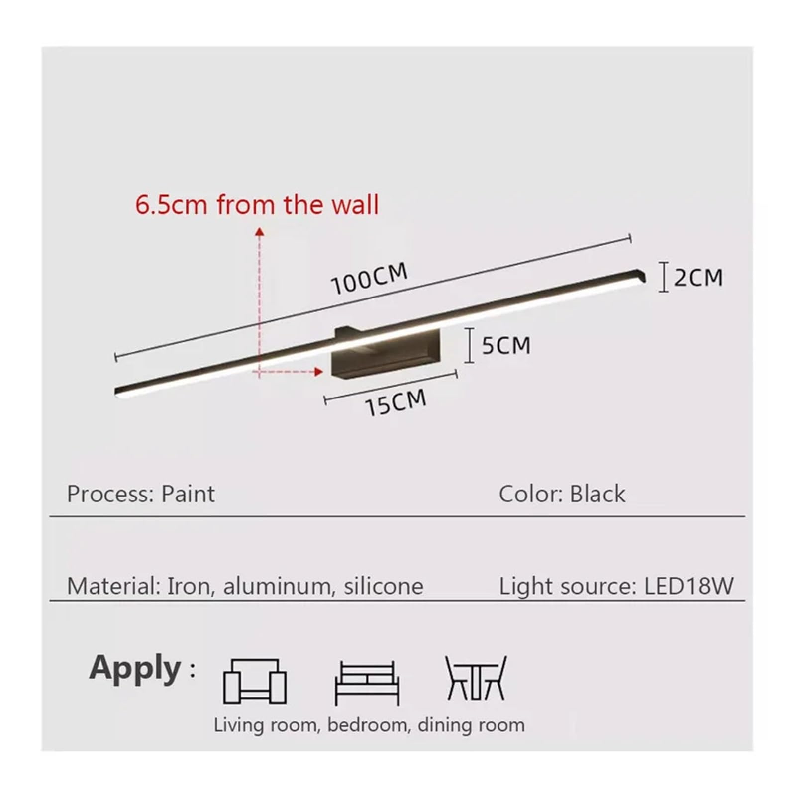 Bildlicht LED-Spiegelleuchten, Wandleuchten, Badezimmer, wasserdicht, weiß, schwarz, flache LED-Lampe, moderne Innenwandleuchte, Badezimmerbeleuchtung, Make-up Das Licht ist weich und nicht blendend(N