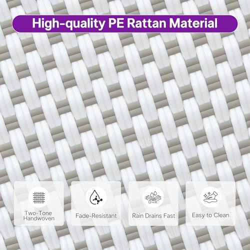 Image of PURPLE LEAF Outdoor Round Bar Height Stool Set of 2 Patio Backless Barstools Aluminum Frame in Champagne Finish with White & Gray Woven Rattan for Indoor Kitchen Dining Bistros Cafe Restaurant
