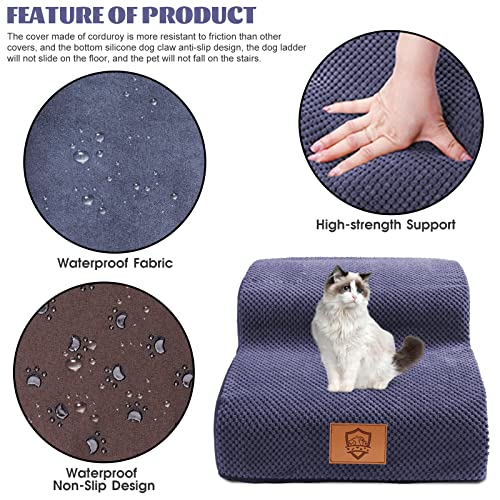 Kphico Dog Stairs,High Density Foam Pet Stairs 2 Tiers,11.8" High Non-Slip Pet Ramps/Ladder With Removable Cover,Best For Dogs Injured,Pets With Joint Pain-Send 1Pcs Pet Hair Remover Roller(Blue) #TOP3
