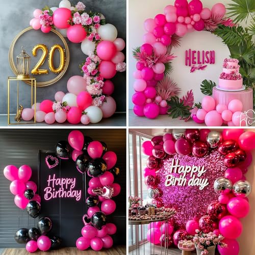 Image of RUBFAC 135pcs Hot Pink Balloons Different Sizes 18 12 10 5 Inch for Garland Arch, Magenta Latex Balloon for Wedding Birthday Princess Theme Party Anniversary Decorations