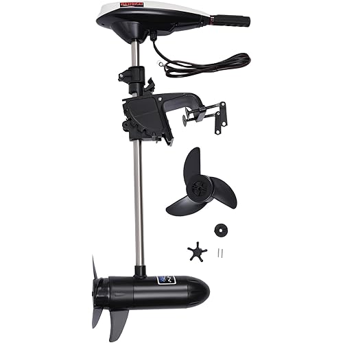 45lb Thrust Saltwater Transom Mounted Trolling Motor, Electric Outboard Boat Motor with Telescopic Handle – 5 Forward Gears for Kayaks Canoes Inflatable Boats