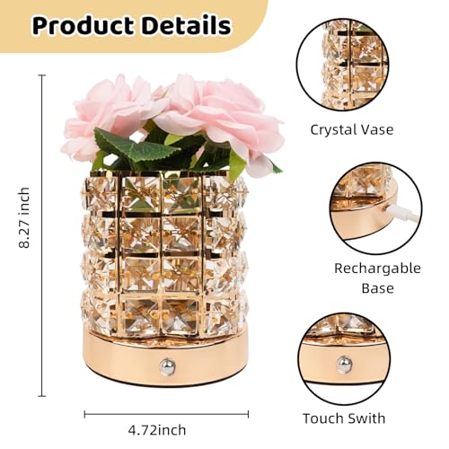 Image of 4000mAh Rechargeable Rose Lamp, Cordless Bedside Nightstand Light