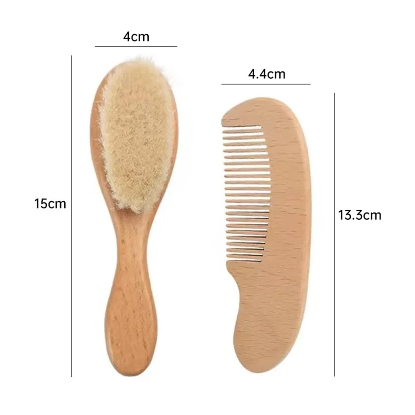 Cepillo de Pelo for el Cuidado del bebé, Peine de Madera de Lana Suave de Haya, Peine masajeador for recién Nacido, Regalo for Baby Shower y Ropa de Cama Relajante for Dormir, 2 uds.