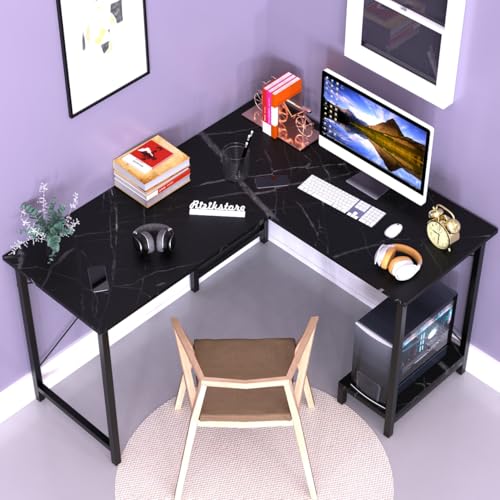 Image of RIZIK STORE L-Shaped Computer Desk | 50-Inch Corner Gaming & Study Table with Engineered Wood Top, Metal Frame & CPU Shelf | Writing Workstation for Bedroom, Office & Small Rooms (Black)