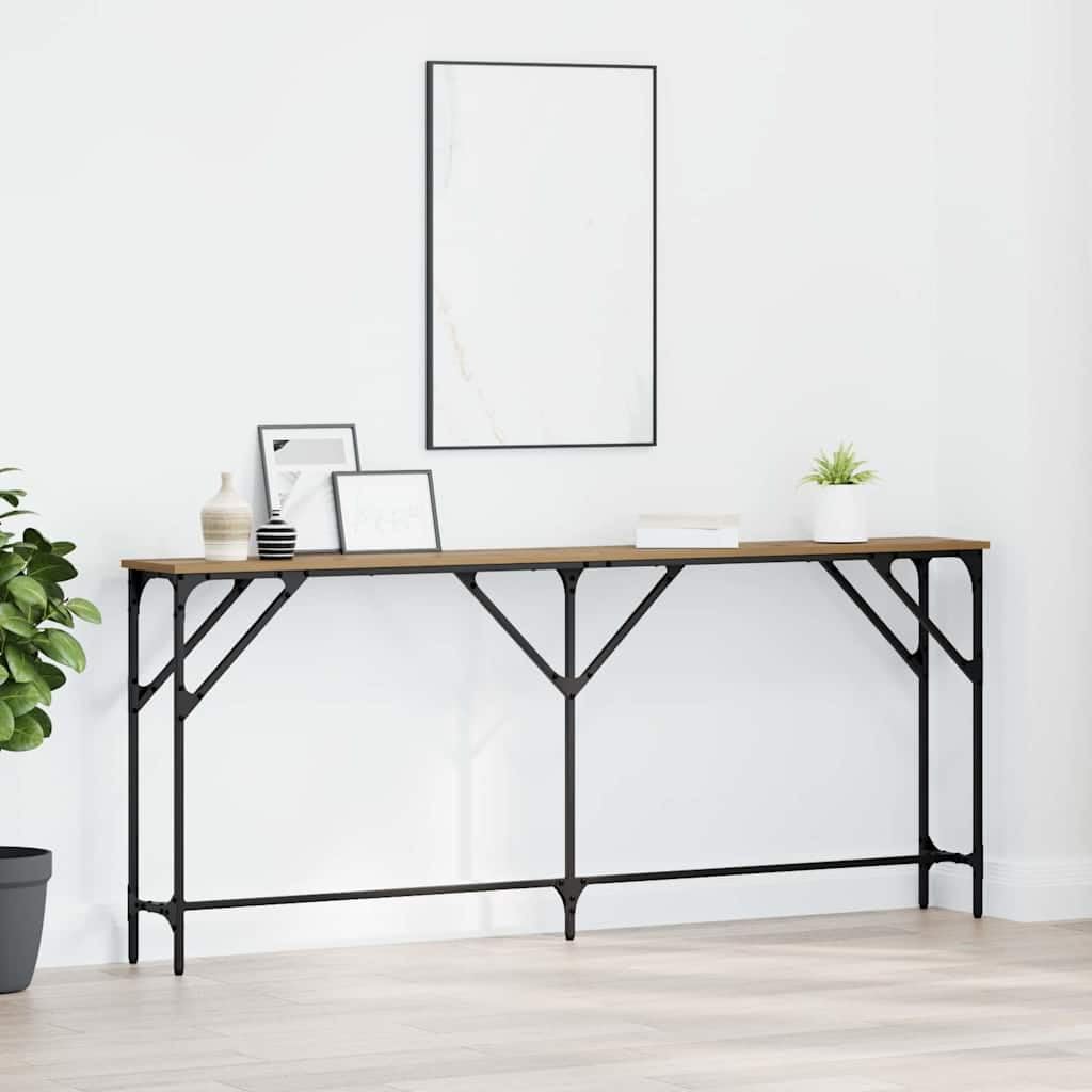 SXZenSpace Industrial Console Table 180 x 23 75 cm Artisan Oak, Slim Metal Frame Sofa Side with Adjustable Feet for Living Room Corridor Bedroom