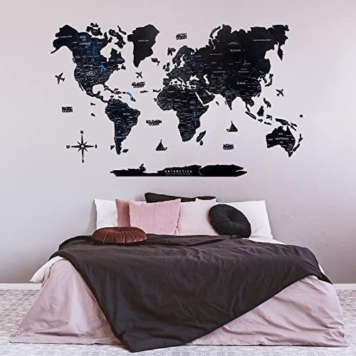 Enjoy The Wood 2D World Map Wall Art Living Room Decor Housewarming Gift for Home Wooden Wall Map Birthday Gift Travel Decor (Midnight, Small) Enjoy The Wood 2D World Map Wall Art Living Room Decor Housewarming Gift for Home Wooden Wall Map Birthday Gift Travel Decor (Midnight, Small)