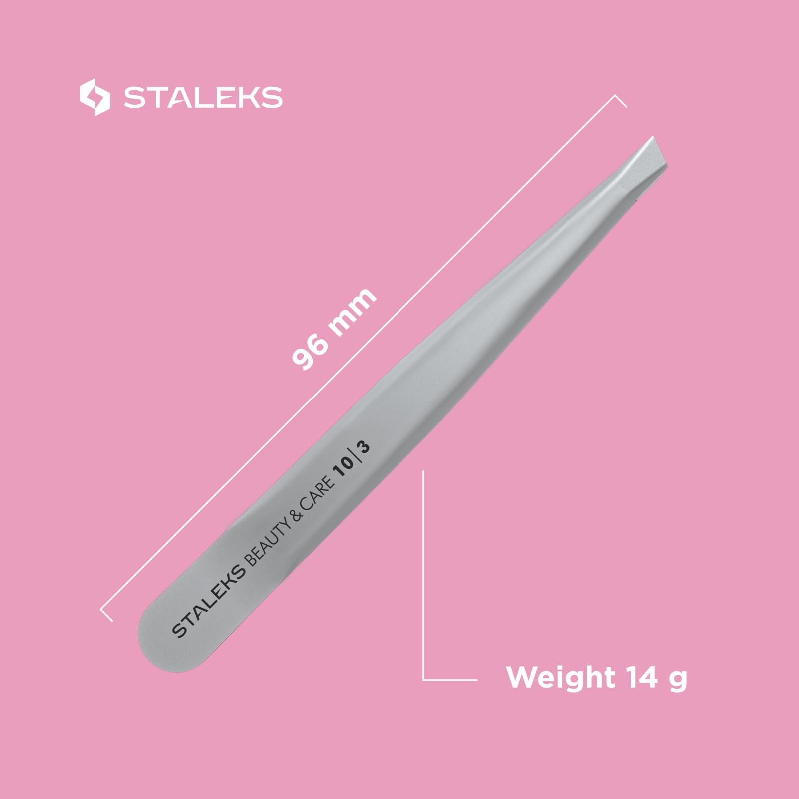 STALEKS Beauty&Care Pinzas para cejas con punta inclinada biselada de acero inoxidable unisex- Pinzas de cejas de precisión para dar forma a las cejas TBC-10/3