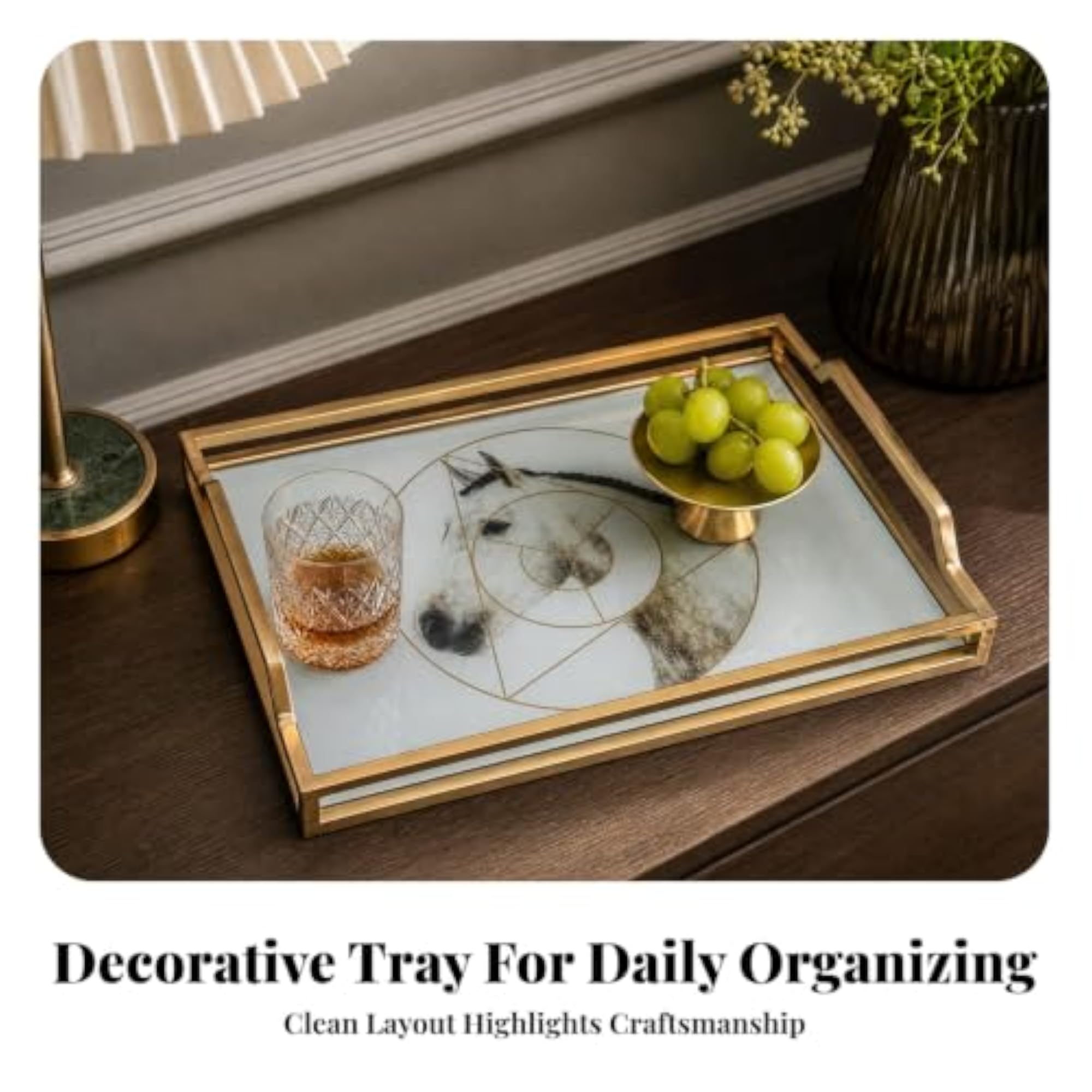 Geometric Mirrored Tray with Handles, Reflective Mirrored Decorative Tray
