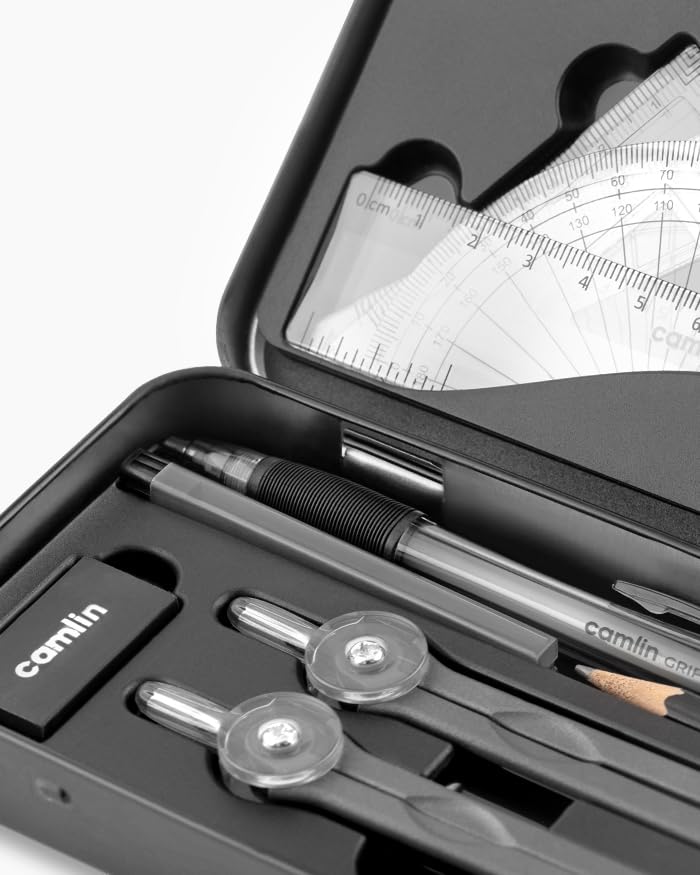 Image of Camel Scholar Plus Geometry Box - Premium 12-Piece Technical Drawing Set in Sturdy Metal Case for School & Professional Use