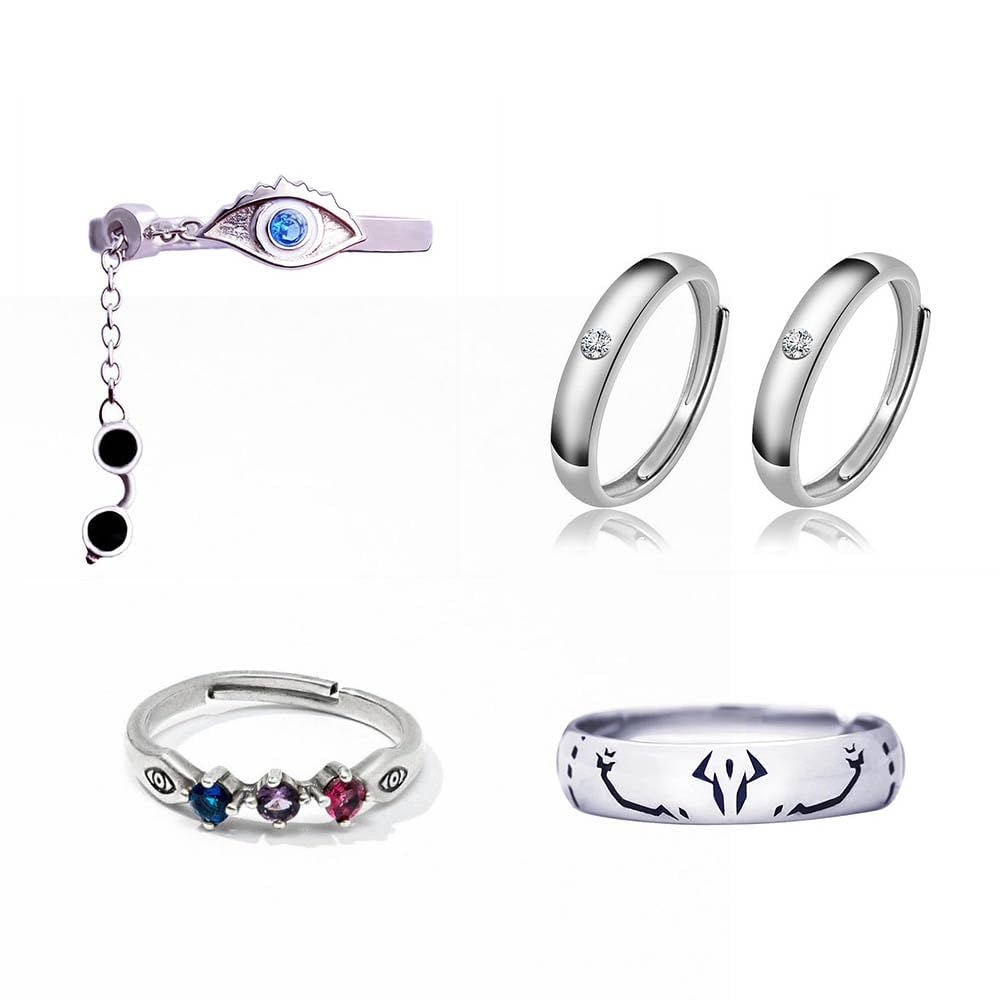 JUSONGKWCP 5 Pcs RyomenSukuna OkkotsuYuta SatoruGojo Cosplay Rings Anime JJKS Figure Accessories Open Adjustable Ring Jewellery