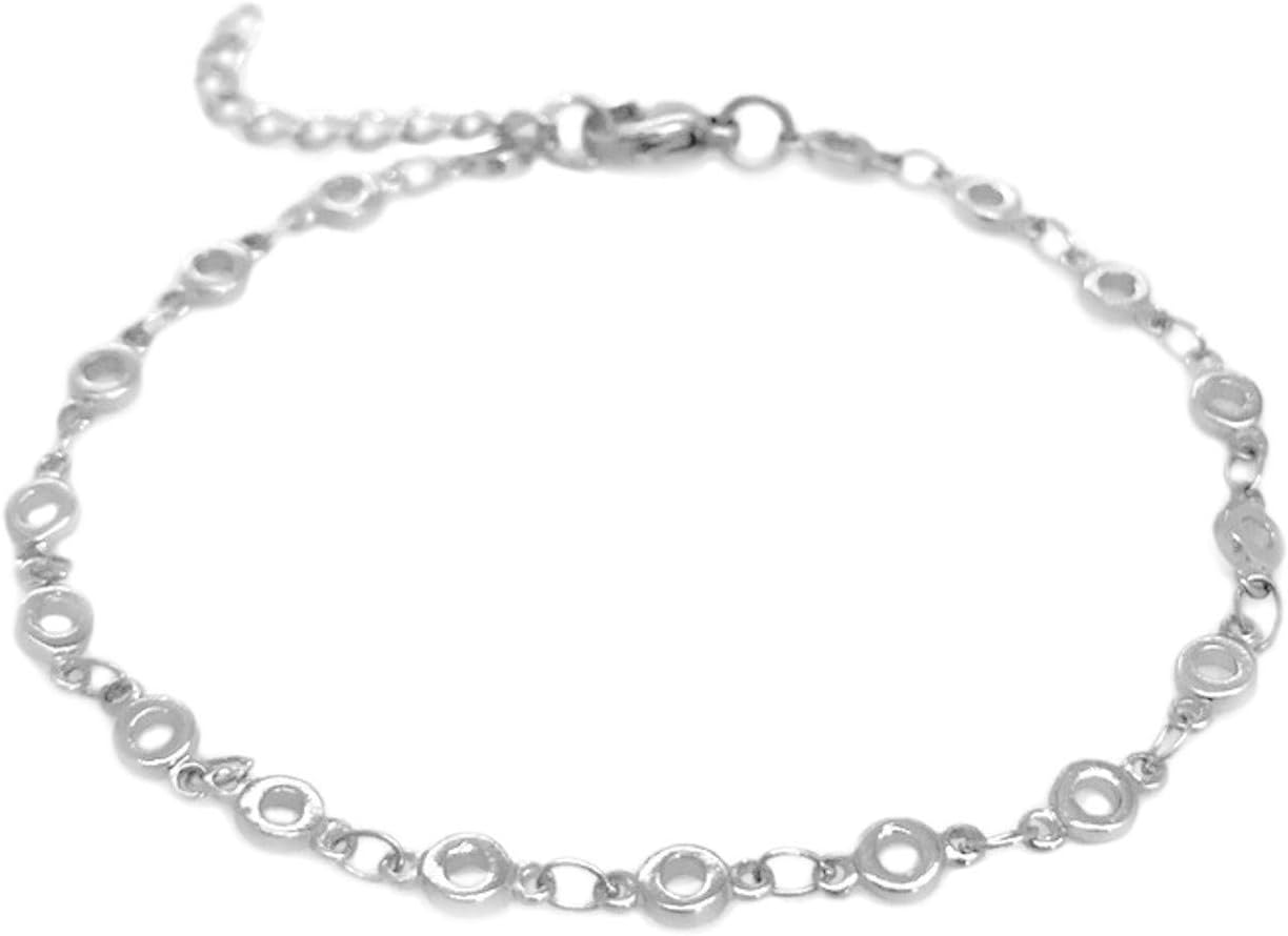 Loralyn DesignsStainless Steel Open Circle Dainty Chain Link Womens Bracelet Adjustable