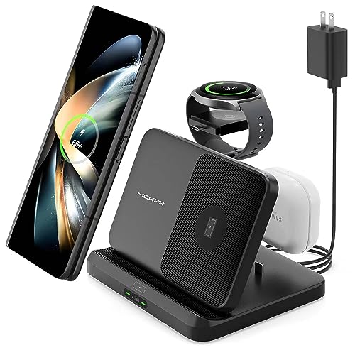 Wireless Charger for Samsung and Android 3 in 1 Foldable Samsung Charging Station for S24/S23 /S22 /S21/S20, Z Fold 6/5/4/3, Z Flip 6/5/4/3, Samsung Watch Charger 6 Classic/5/5 Pro/4/3,Galaxy Buds