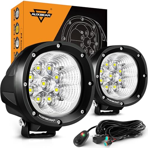 Auxbeam P4 Series Flood Beam LED Pods 4 Inch 90W Round Offroad Fog Lights Driving Flood Light Bar Bumper A-Pillar Hood Mount for Trucks ATV UTV Motorcycle Jeep