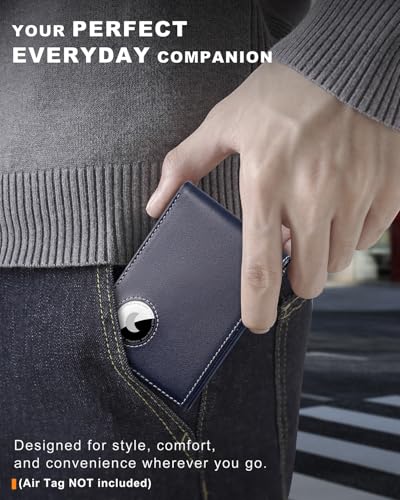 Image of Bifold Full-Grain Leather Men's Wallet with Airtag Holder | Wallet for Apple Air Tag (1st & 2nd Generation), Slim Wallet for Men with RFID Blocking, 11 Card Slots