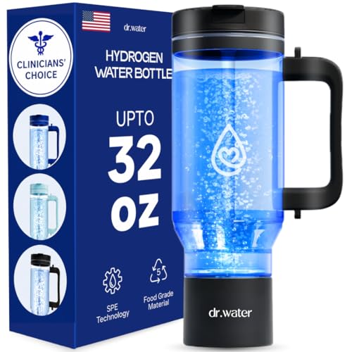 Hydrogen Water Bottle 32 Oz – Portable BPA Free Generator Tumbler with SPE/PEM Technology | Large Hydrogen Flask for Daily Hydration & Energy | H2 Infused Drinking Bottle Black by Dr Water