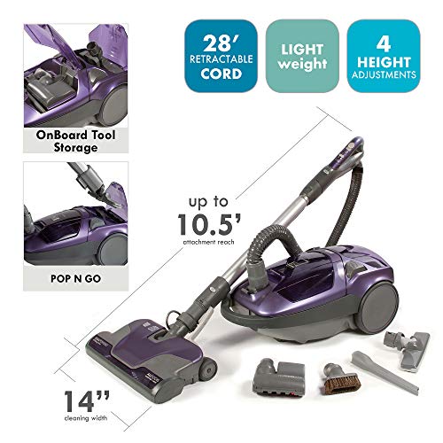 Image of Kenmore 81614 600 Series Pet Friendly Lightweight Bagged Canister Vacuum with Pet PowerMate, Pop-N-Go Brush, 2 Motors, HEPA, Aluminum Telescoping Wand, Retractable Cord, and 3 Cleaning Tools-Purple