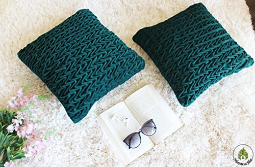 Image of Monstera Hut Corded Wavy Suede Emerald Green Cushion Cover Pack of 2, (Cushion Cover 16x16inch) (40.6 x 40.6 cm)