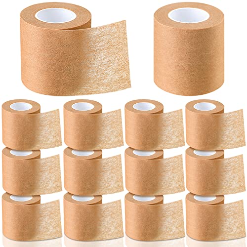 Threlaco 12 Rolls Micropore Tan Tape Skin Tape Adhesive Tape Non Woven Paper Tape for Household Supplies (2 Inch x 10 Yards)
