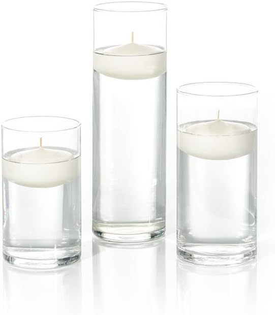 Set of 18 Floating Candles and Cylinder Vases - Ivory