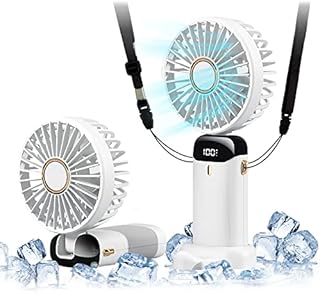 FADACHY Handheld Fan,Portable Mini Fan USB Rechargeable 5 Speeds 5000mAh Battery 11-20 Hours, Folding Desk Fan with Cellphone Stand,Lanyard Neck Fan for Office Home Outdoor Traveling