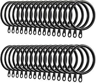 Kinsinder 60 PCS Metal Black Curtain Rings Hanging Rings with Fixed Eye for Curtains and Rods 38 mm Internal Diameter