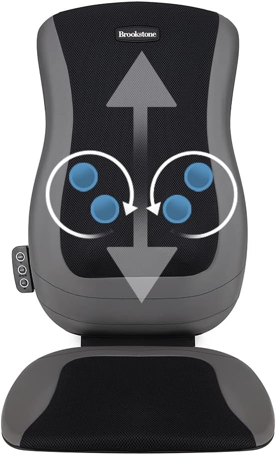 Brookstone Shiatsu Seat Topper with Heat, 3 Massage Zones, Full Back, Upper Back, Lower Back, Soothing Heat for Comfort, Integrated Strapping System, Integrated Controls, Corded Power Supply