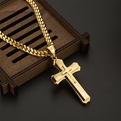 Cross Necklace for Men Boys Pendant Necklace Stainless Steel Double Cross Necklace with 24 inches Cuban Link Chain4