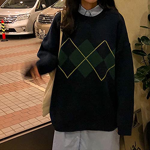 GAOJU Women's Oversized Cool Sweater Long Sleeve Flame Pullover Geometric Pattern Argyle O-Neck Knitted Sweaters Jumper3