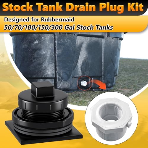 Image of Stock Tank Drain Plug Kit Include 1-1 /4 inch x 3 /4 inch Pipe Reducer Hex Bushing Fit for rubbermaid commercial 50 70 100 150 300 Gallon Stock Tanks Five Years Free Replacement