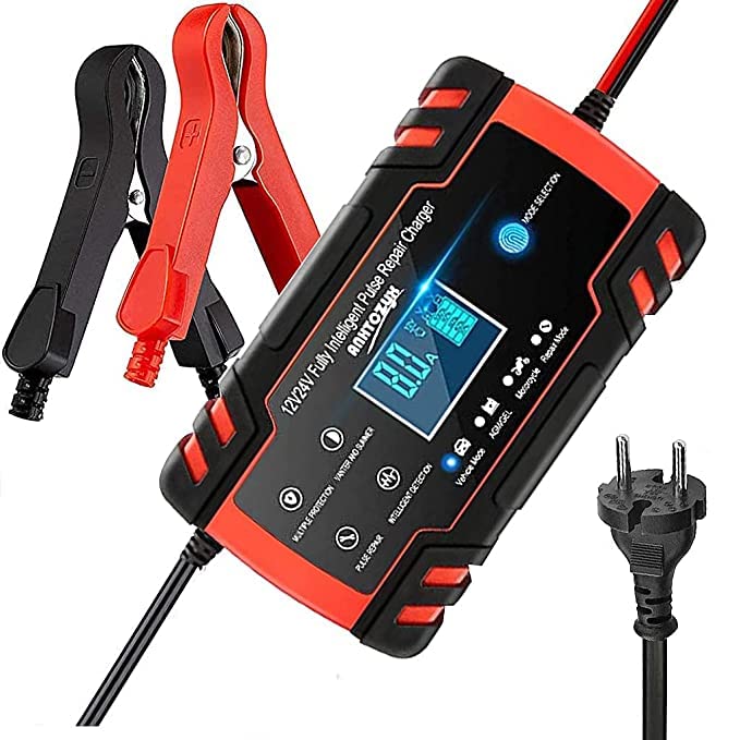 SREE SAAI Batteries Car Battery Charger, Enhanced Edition 8A 12V/4A 24V Car Battery Charger Charges, Automotive Smart Portable Battery Charger Maintainer for Car, Motorcycle, Lawn Mower and More