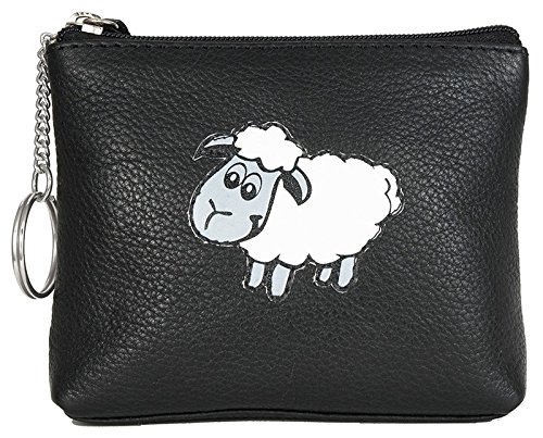 Scottish Inspired Toucan Leather Sheep Coin Purse with Keyring ( Black )