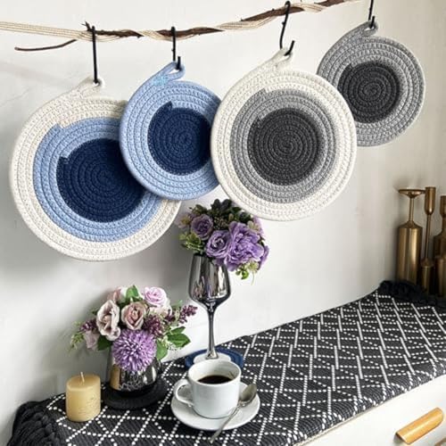 Sets de table ronds tissés en coton et lin lavables | Lot de 4 - 5