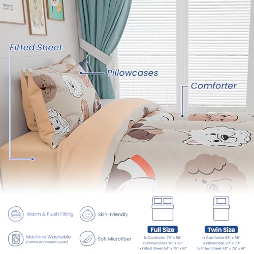 Image of Dog Kids Bedding Set for Girls Boys, Ultra Soft Microfiber Comforter Set Twin Size 3-Pieces, Dogs Comforters Bed Sets for Kid Tween Teen Bedroom Decor