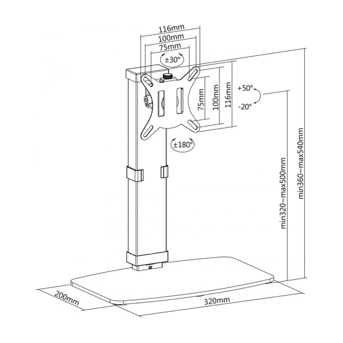 myWall HL 55 L Support de Bureau pour écrans de 17" à 32", jusqu'à 8 kg, réglage de la Hauteur sur 10 Niveaux, pivotant, inclinable, VESA 75/100, Noir