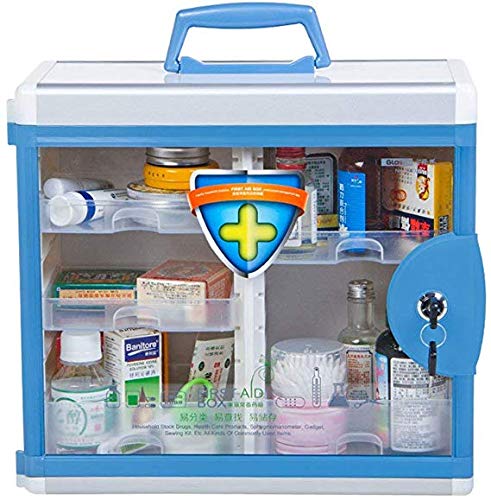 LLDKA Accueil boîte de Rangement boîte de Rangement des ménages Kits d'urgence avec Serrure et Armoire médicament médecine Pharmacie d'urgence - Bleu 34,5 x 16,5 x 31,5 cm